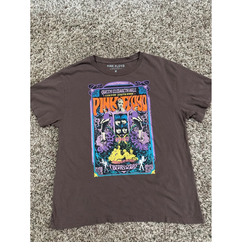 Pink Floyd Mens Brown Graphic Concert T-Shirt London South Bank Rock Size Medium